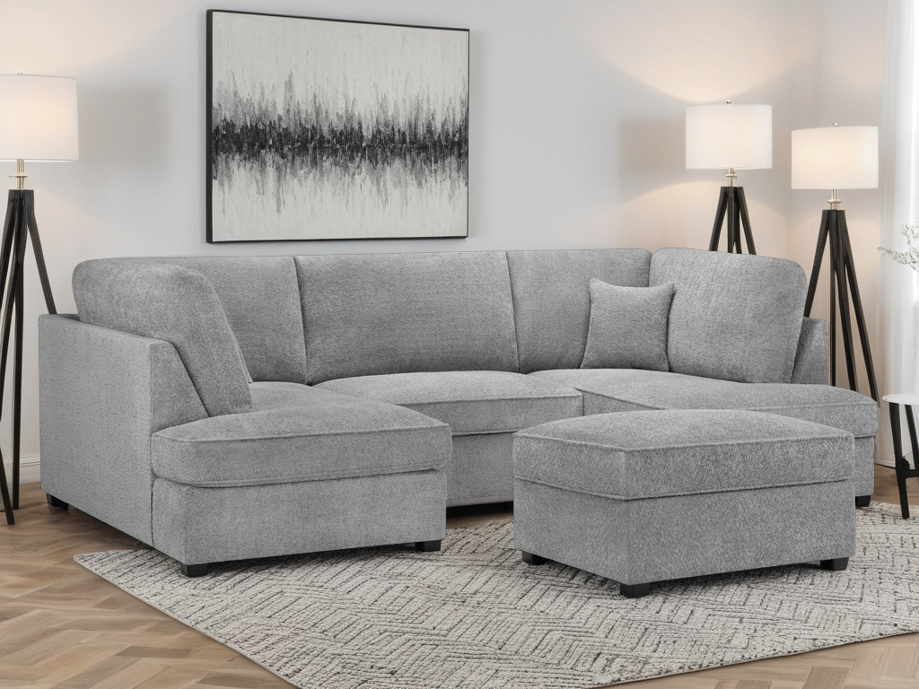 Carnaby Cinema U-Shape Sofa Boucle Teddy Bear Fabric Grey