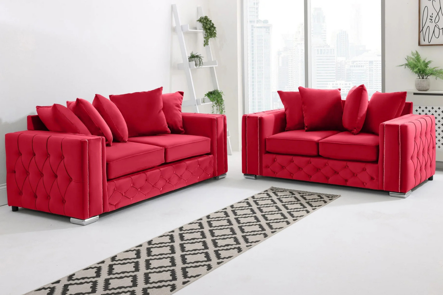 Alaska 3+2 Seater Scatterback Sofa Set – Chenille & Plush Velvet Fabric