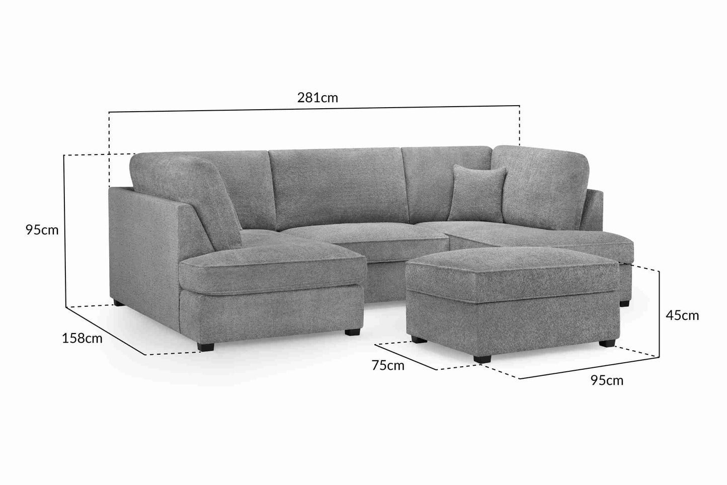 Carnaby Cinema U-Shape Sofa Boucle Teddy Bear Fabric Grey