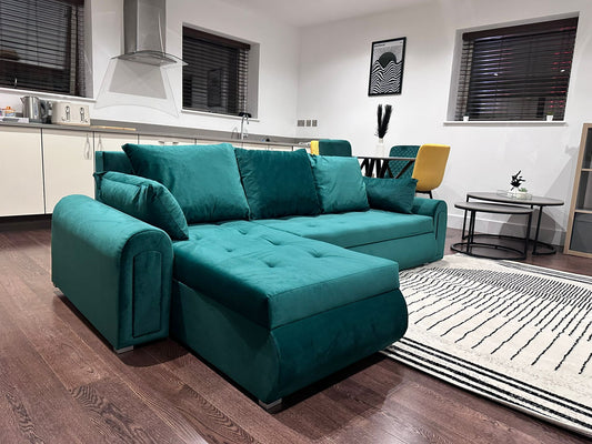 Berlin Universal Corner Sofa Bed with Storage – Teal – Left or Right Facing – Modern Convertible Sofa Bed UK