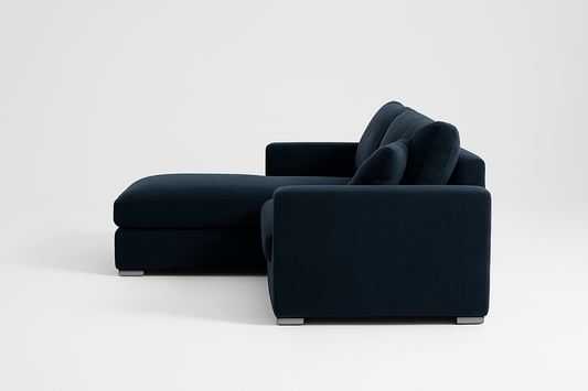 Luxury Navy Plush Velvet L-Shaped Sofa – Left-Hand Chaise