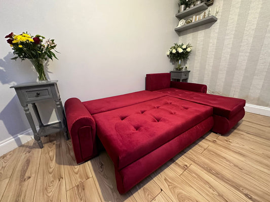 Berlin Universal Corner Sofa Bed with Storage – Maroon – Left or Right Facing – Modern Convertible Sofa Bed UK