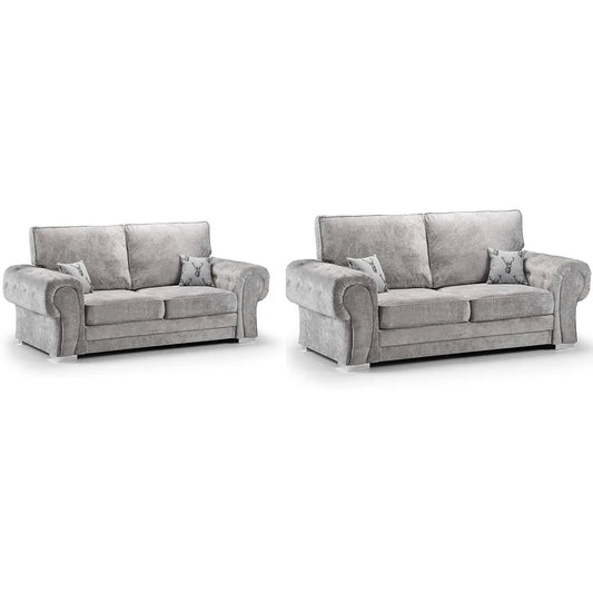Vegas Chesterfield 3+2 Seater Sofa Set in Light Grey – Modern & Stylish