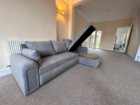 Berlin Universal Corner Sofa Bed with Storage – Light Grey Green – Left or Right Facing – Modern Space-Saving Sofa Bed UK