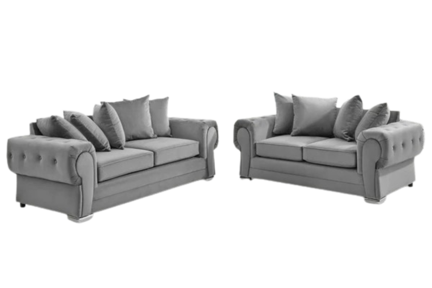 Verona 3+2 Seater Sofa Set in Silver – Chenille Fabric Scatterback & Fullback Sofas