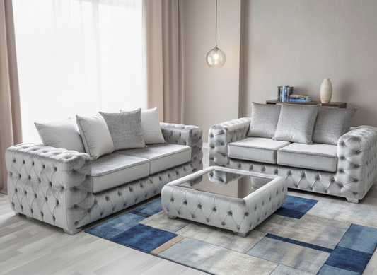 Ashton Chesterfield 3+2 Seater Sofa Set | Velvet Sofas in Cream, Navy, Silver & Mink