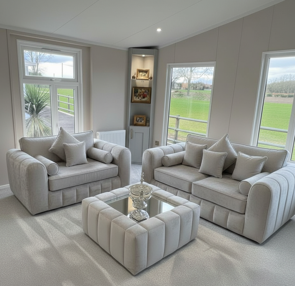 Lilly 3 +2 seater sofa with coffee table in Silver