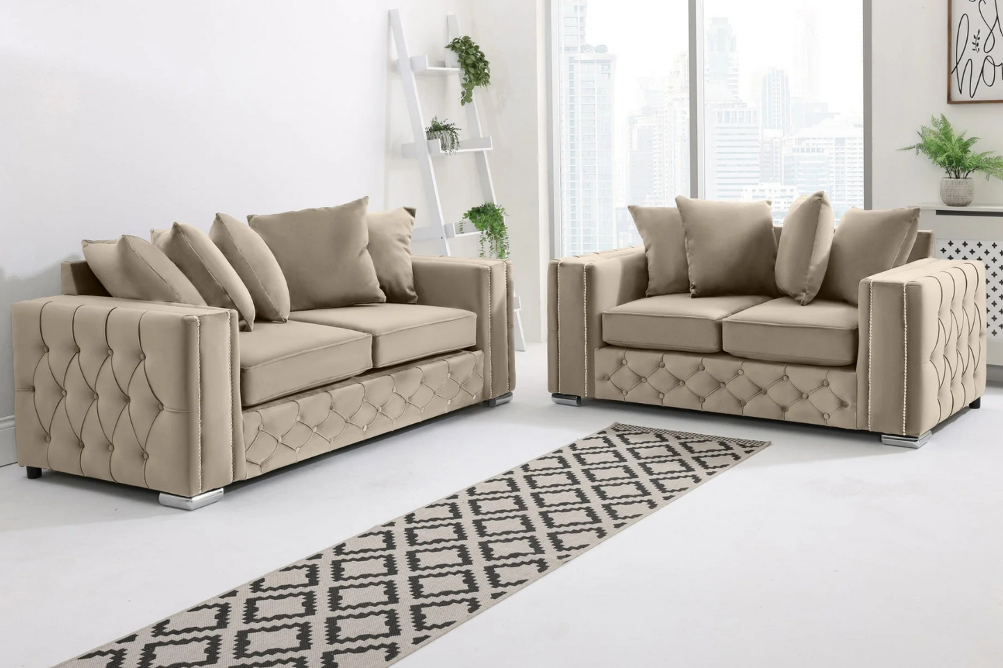 Alaska 3+2 Seater Scatterback Sofa Set – Chenille & Plush Velvet Fabric