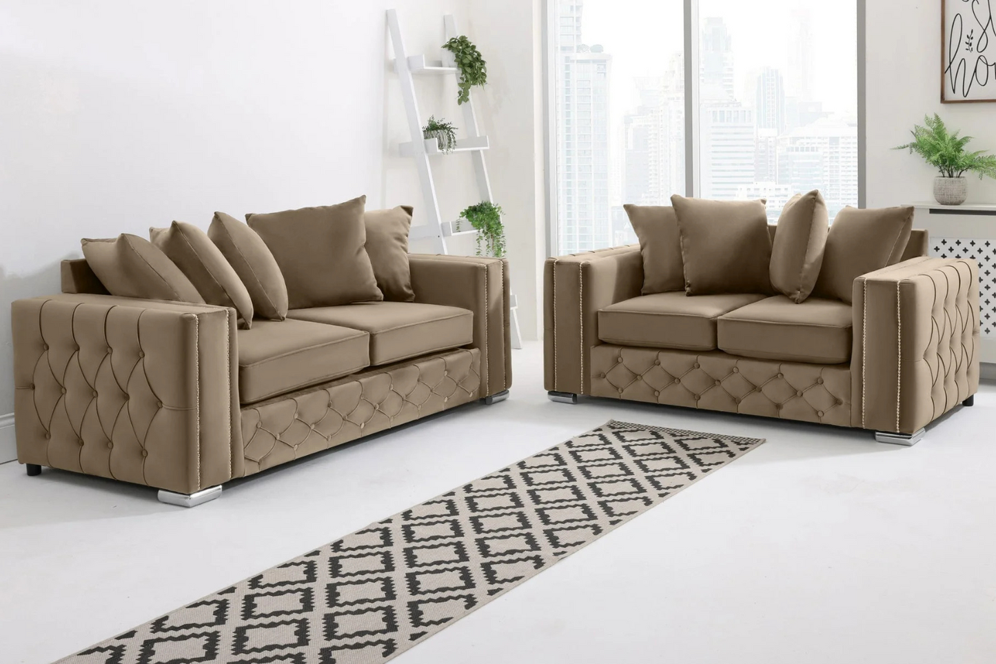 Alaska 3+2 Seater Scatterback Sofa Set – Chenille & Plush Velvet Fabric