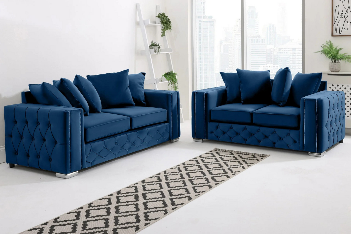 Alaska 3+2 Seater Scatterback Sofa Set – Chenille & Plush Velvet Fabric