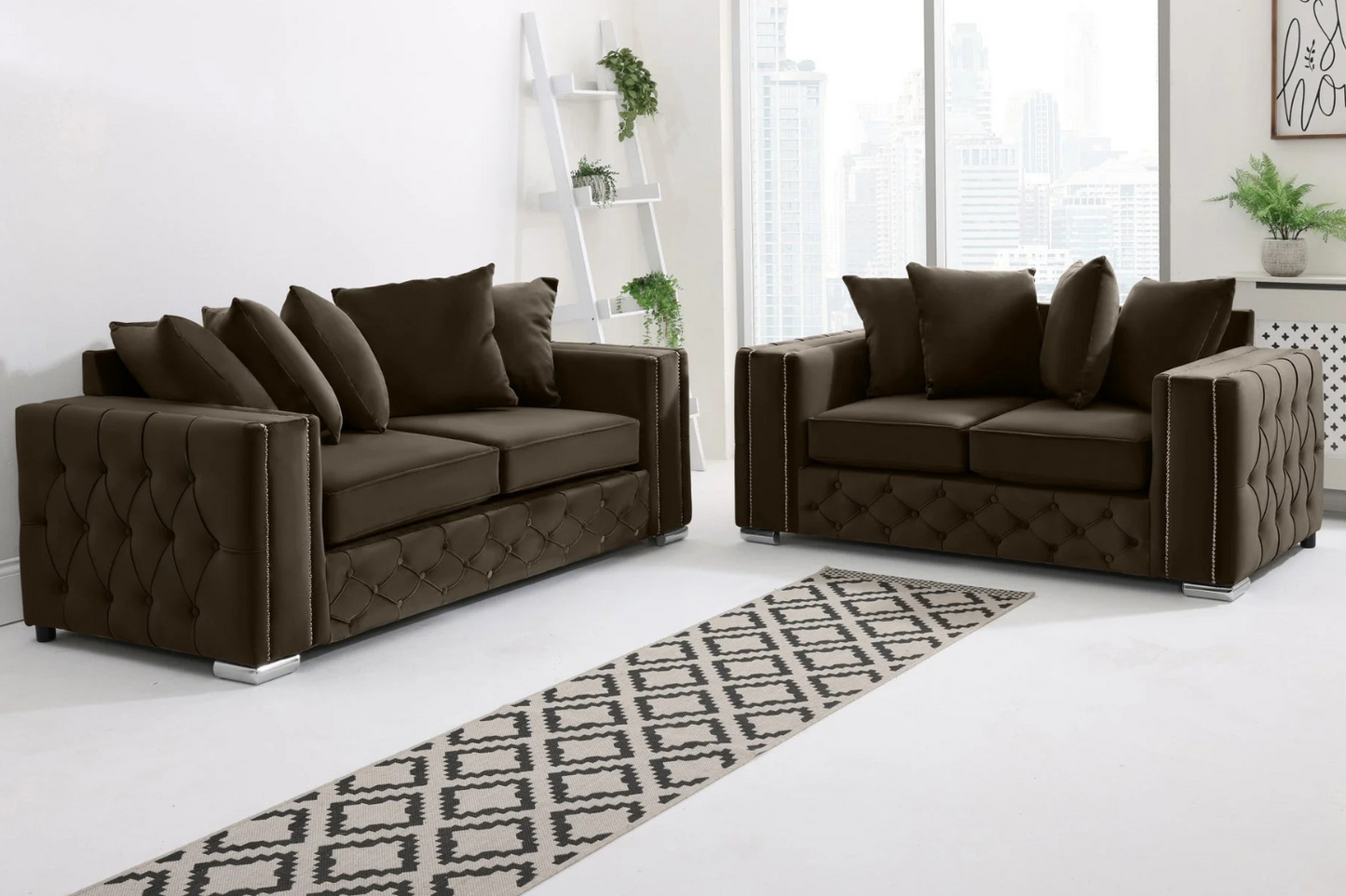 Alaska 3+2 Seater Scatterback Sofa Set – Chenille & Plush Velvet Fabric