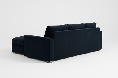 Luxury Navy Plush Velvet L-Shaped Sofa – Left-Hand Chaise
