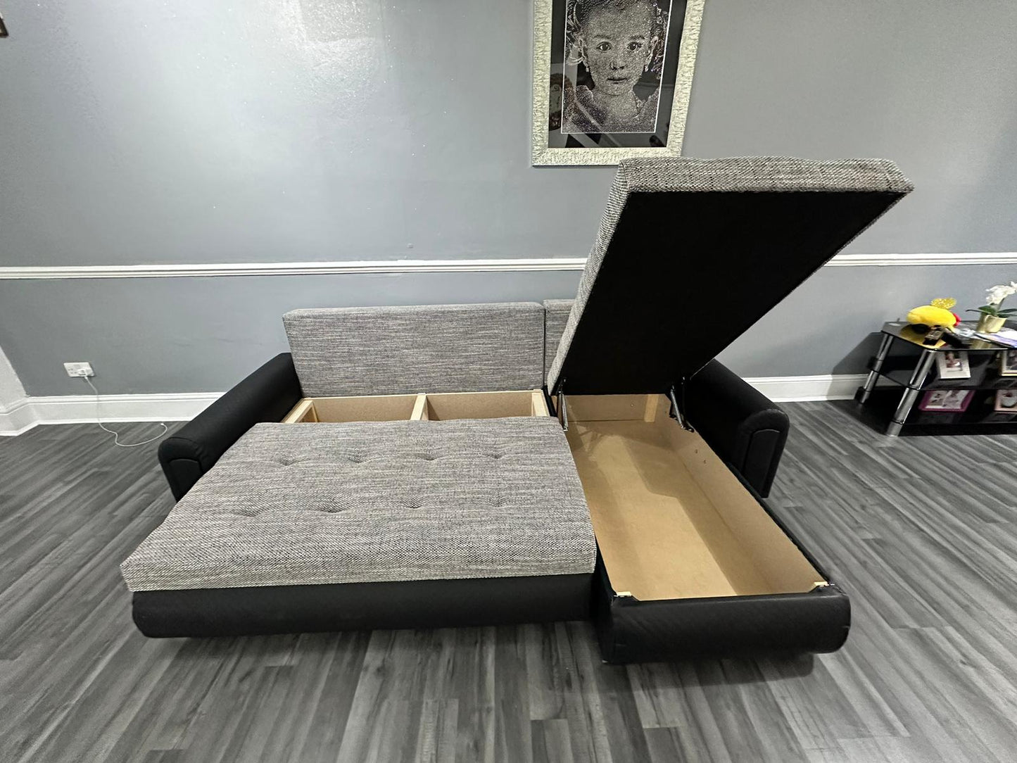 Berlin Universal Corner Sofa Bed with Storage – Grey Black – Left or Right Facing – Modern Convertible Sofa Bed UK