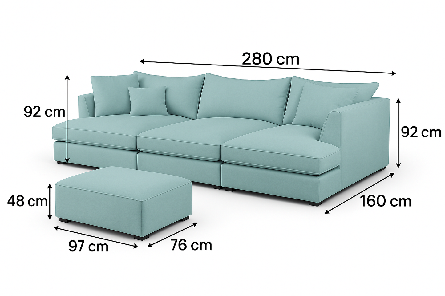 Carnaby Small U-Shape Sofa with Footstool