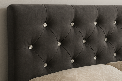 Luxury Upholstered Velvet Bed with Diamond Button Detailing