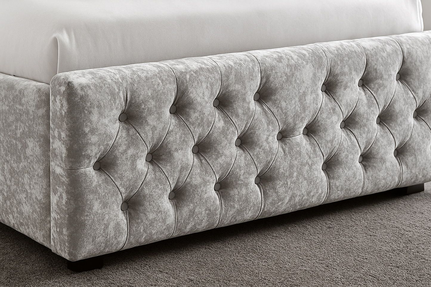 Luxury Chesterfield Crushed Velvet Bed Frame with Optional Mattress – Grey