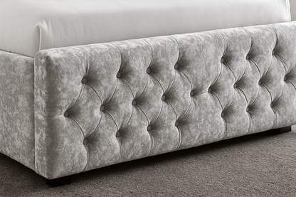 Luxury Chesterfield Crushed Velvet Bed Frame with Optional Mattress – Grey