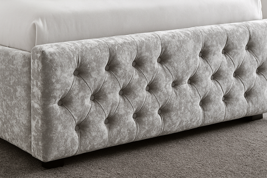 Luxury Chesterfield Crushed Velvet Bed Frame with Optional Mattress – Grey