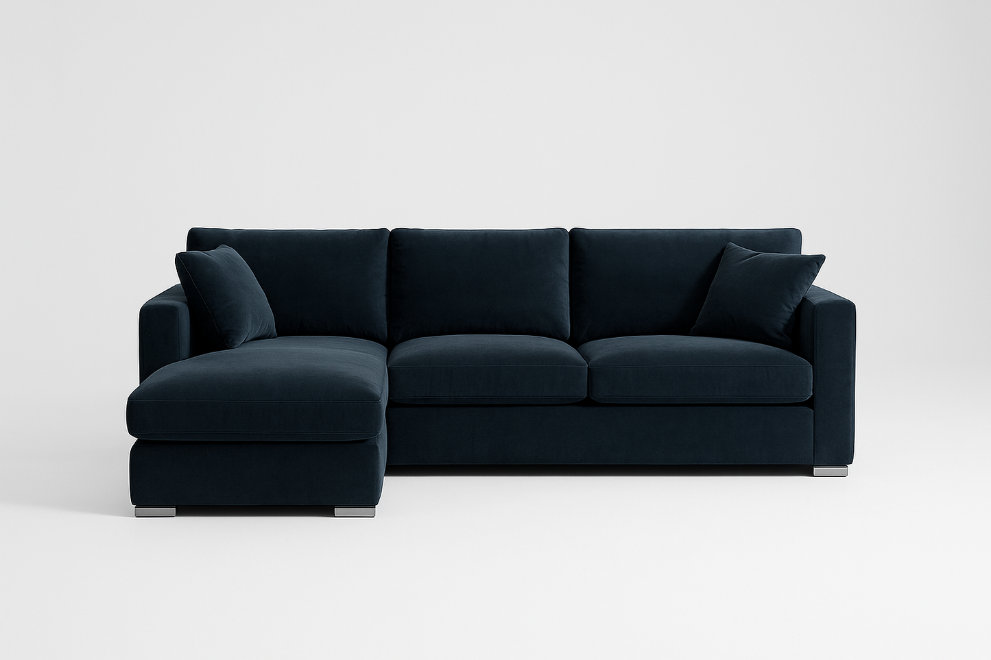 Luxury Navy Plush Velvet L-Shaped Sofa – Left-Hand Chaise