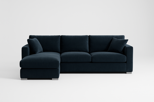 Luxury Navy Plush Velvet L-Shaped Sofa – Left-Hand Chaise