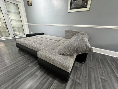 Berlin Universal Corner Sofa Bed with Storage – Grey Black – Left or Right Facing – Modern Convertible Sofa Bed UK