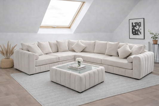 Lilly Corner Sofa 6 Seater – Silver Fabric L-Shaped Sofa