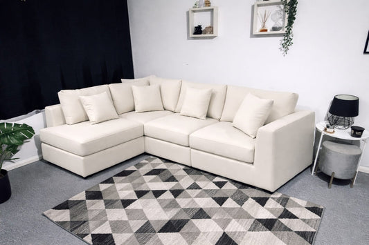 Luxury 5 Seater L-Shaped Corner Sofa in Cream Fabric