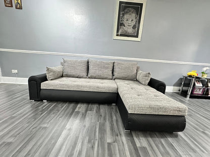 Berlin Universal Corner Sofa Bed with Storage – Grey Black – Left or Right Facing – Modern Convertible Sofa Bed UK