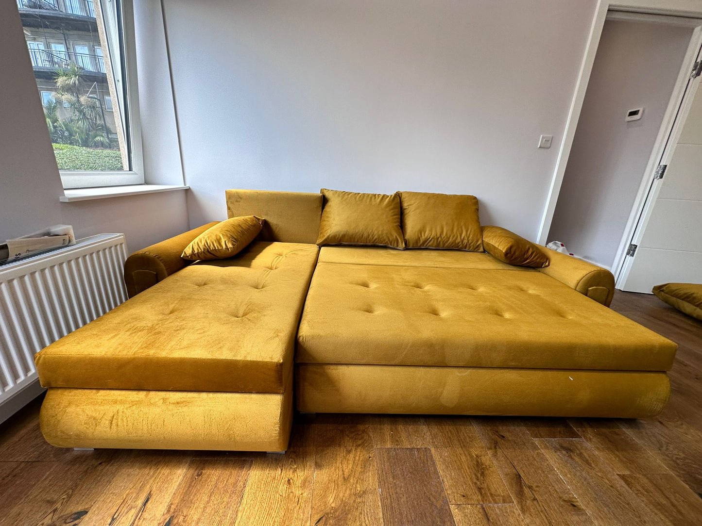 Berlin Universal Corner Sofa Bed with Storage – Mustard Gold – Left or Right Facing – Modern Convertible Sofa Bed UK