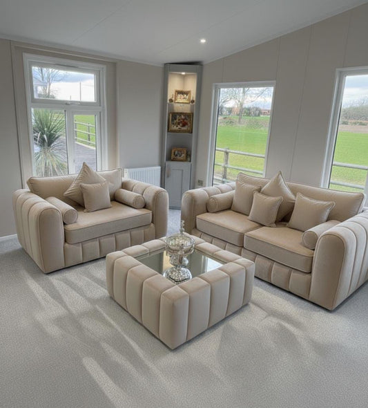 Lilly 3 +2 seater sofa with coffee table in Beige