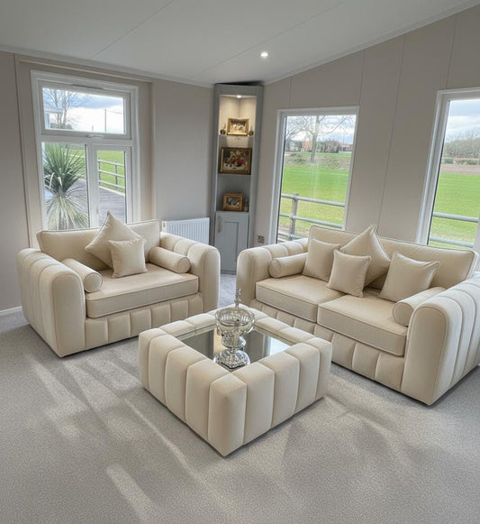 Lilly 3 +2 seater sofa with coffee table in Cream