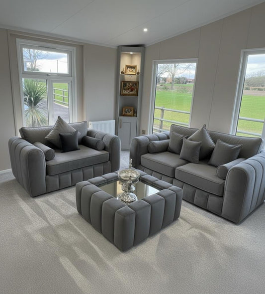 Lilly 3 +2 seater sofa with coffee table in Dark Gray