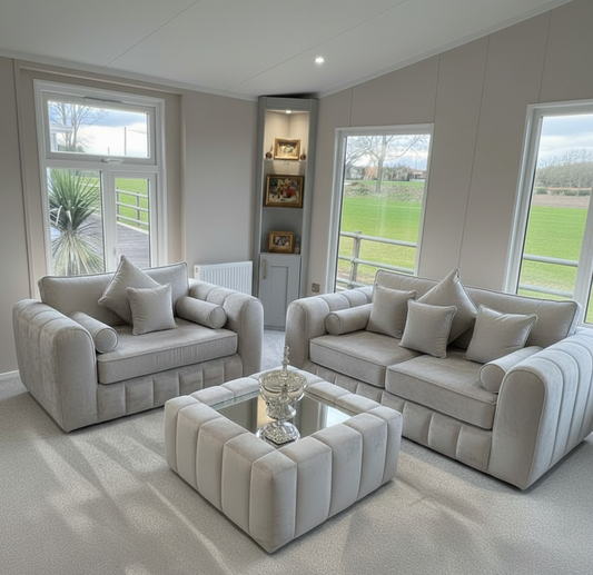 Lilly 3 +2 seater sofa with coffee table in Silver